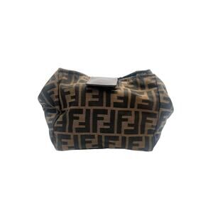 Fendi FF Zucca Tabacco Vintage Canvas Leather Cube Cosmetic Case Clutch